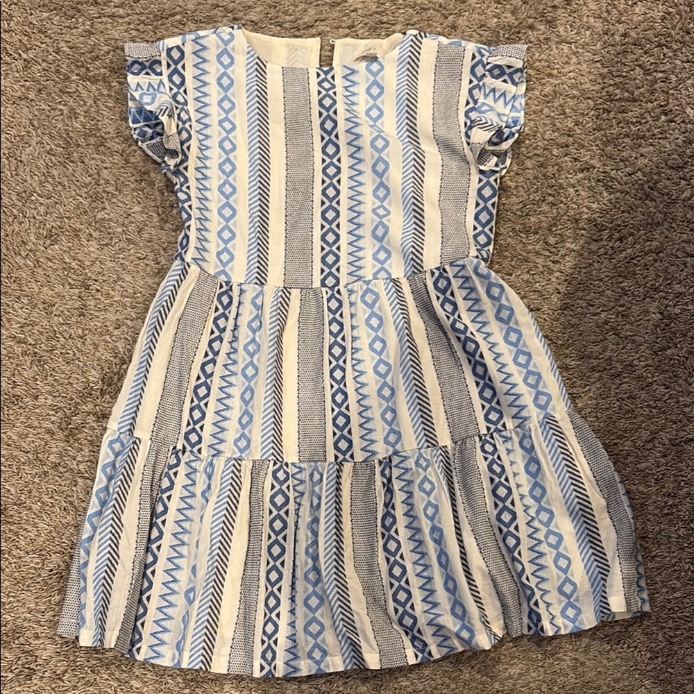 LOFT Blue and White Smocked Mini Sundress